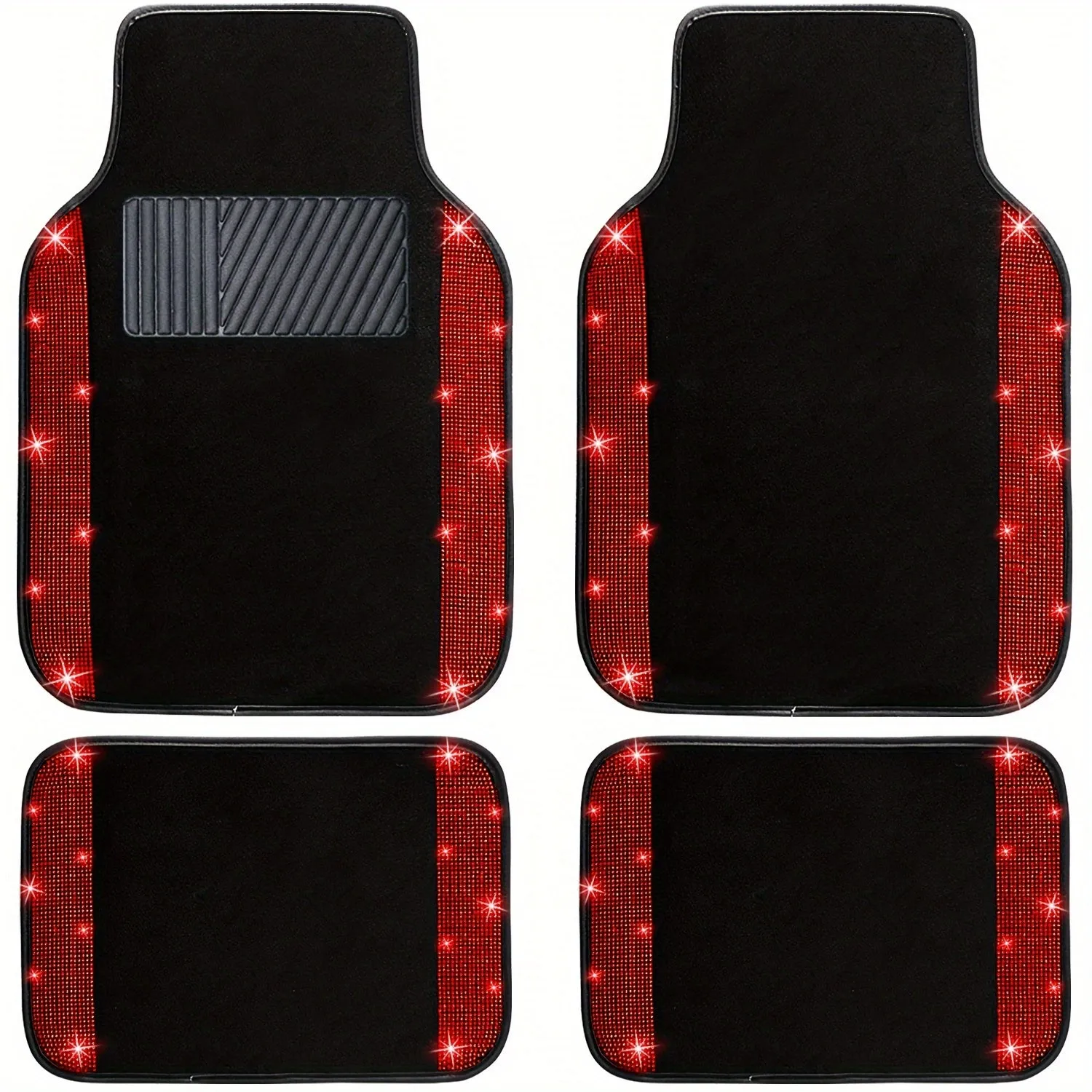 Sparkling Bling Car Floor Mats - Dazzling Full Set for Cars, SUVs & Trucks - Universal Fit with Anti-Slip Glitter Diamond Surface