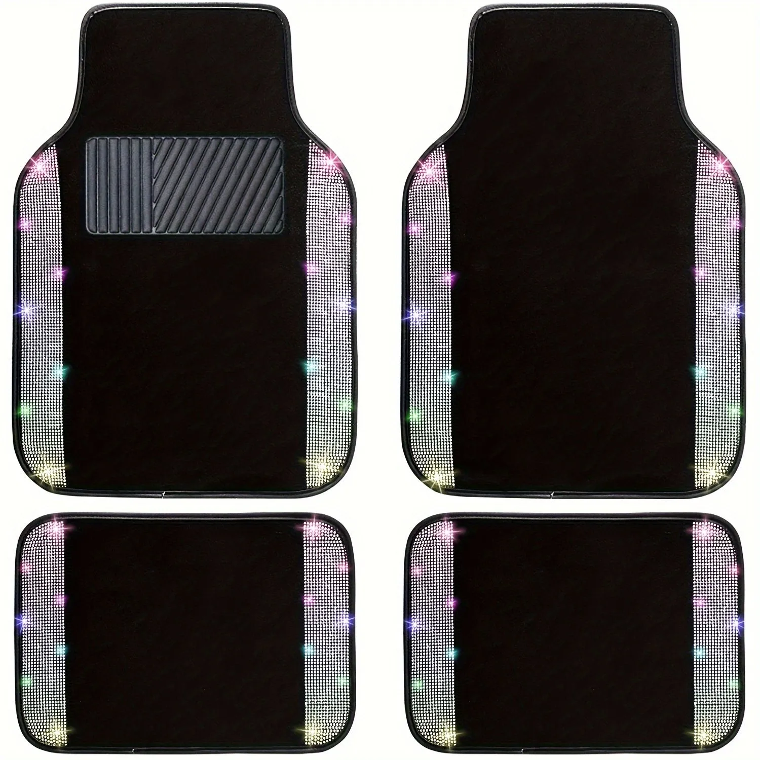 Sparkling Bling Car Floor Mats - Dazzling Full Set for Cars, SUVs & Trucks - Universal Fit with Anti-Slip Glitter Diamond Surface