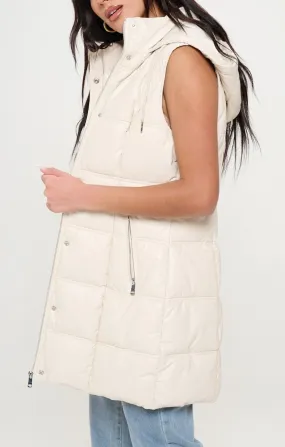 Stacey Faux Leather Long Puffer Vest- Cream