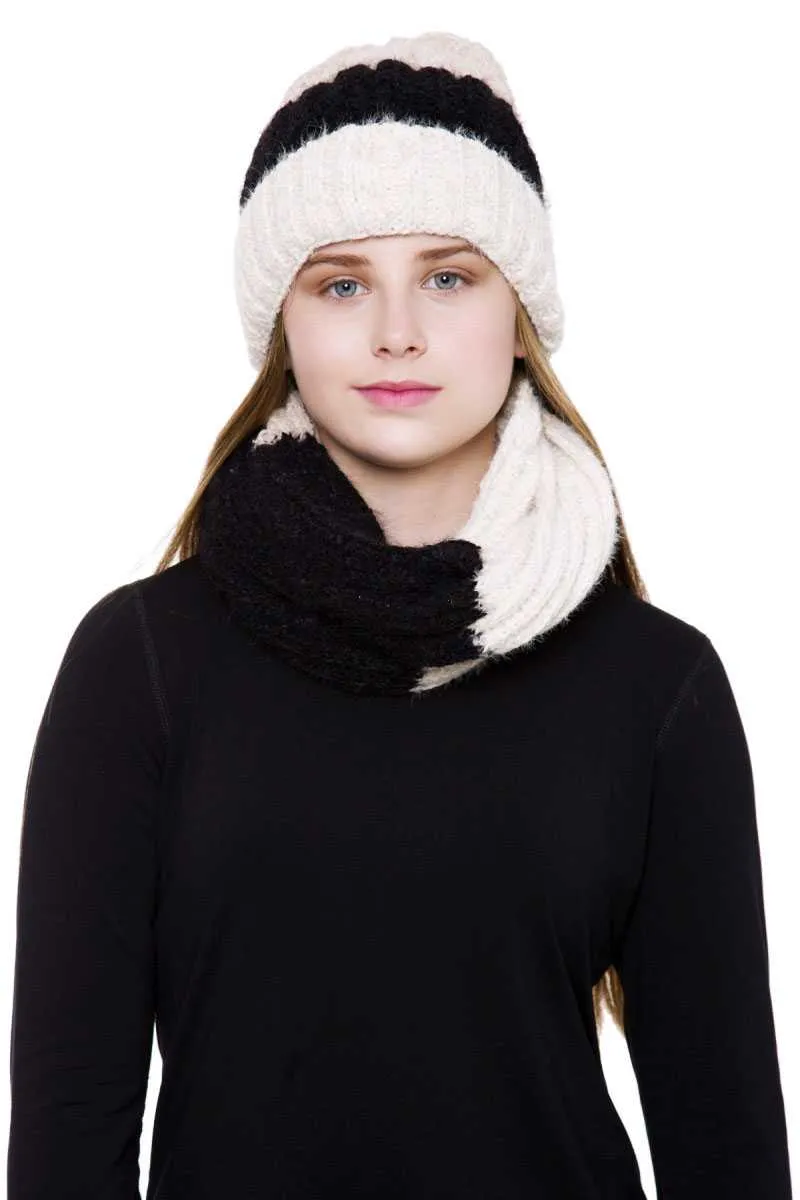 Stripe Pattern Infinity Scarf And Knit Hat Set