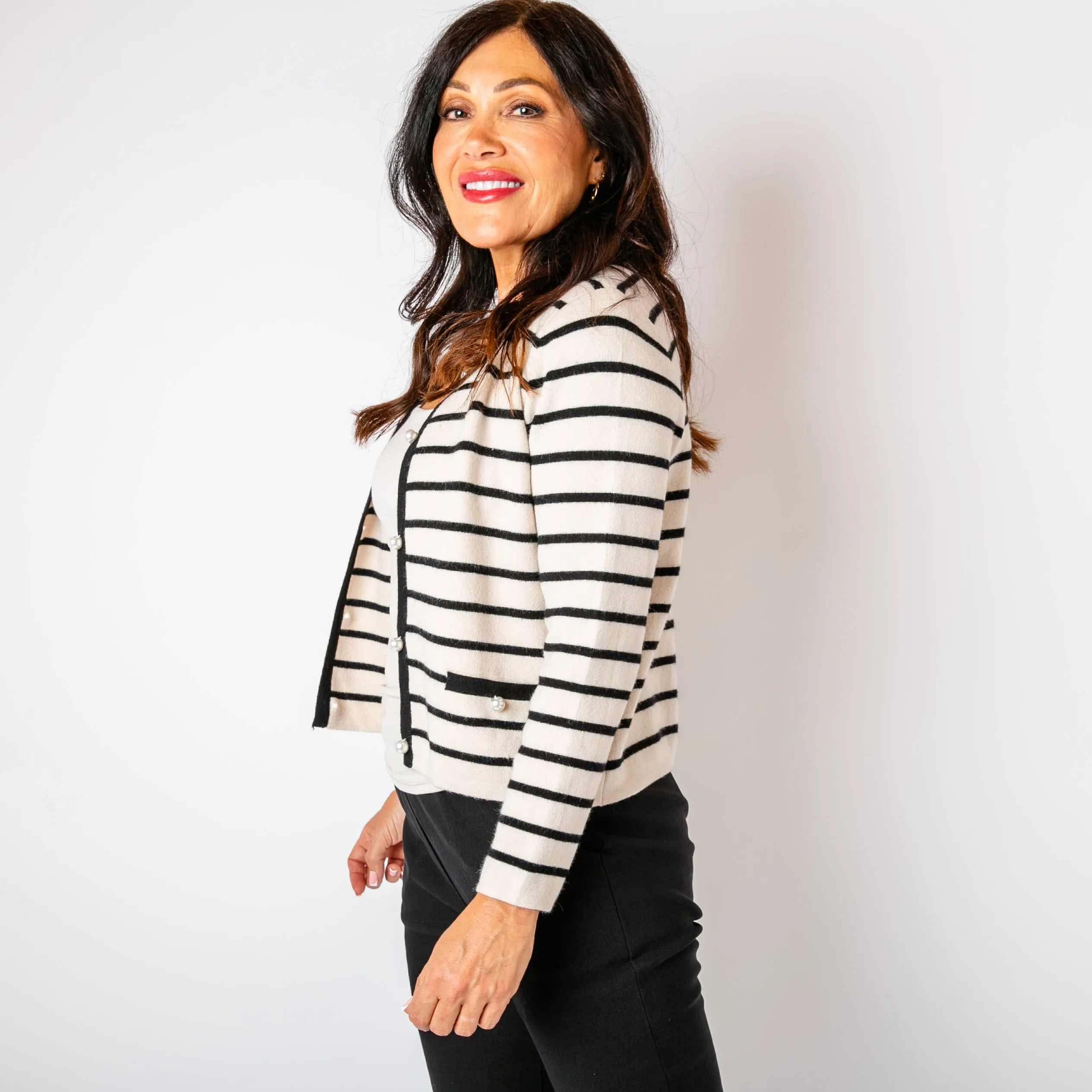 Stripy Pearl Cardigan