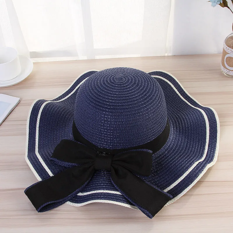 Summer Sun Hat Women Straw Hats Sunshade Panama  Fashion Bow Beach Hat Foldable Travel Caps