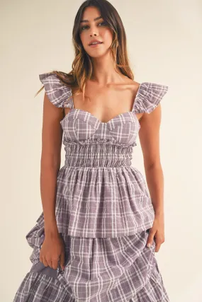 Sweetheart Tiered Plaid Midi Dress