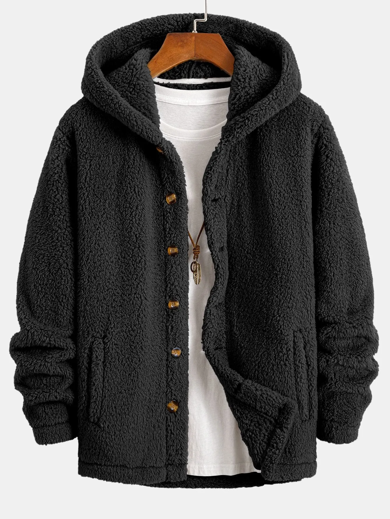 Teddy Fleece Button Up Hooded Coat