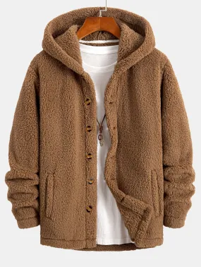 Teddy Fleece Button Up Hooded Coat