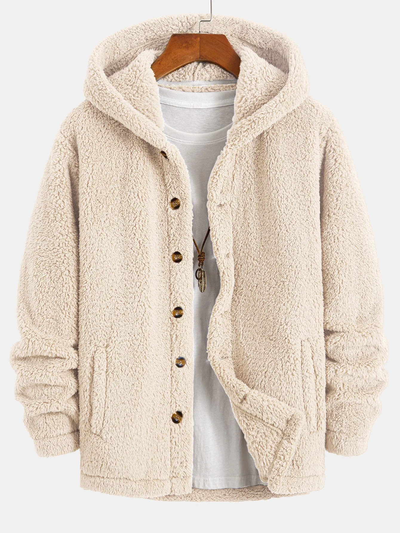 Teddy Fleece Button Up Hooded Coat