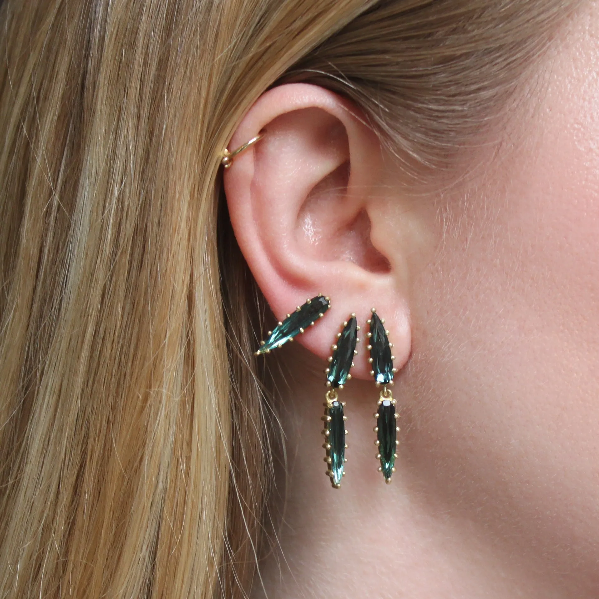 The Double Green Tourmaline Elongated Pear Drop Earring