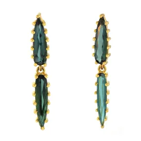 The Double Green Tourmaline Elongated Pear Drop Earring