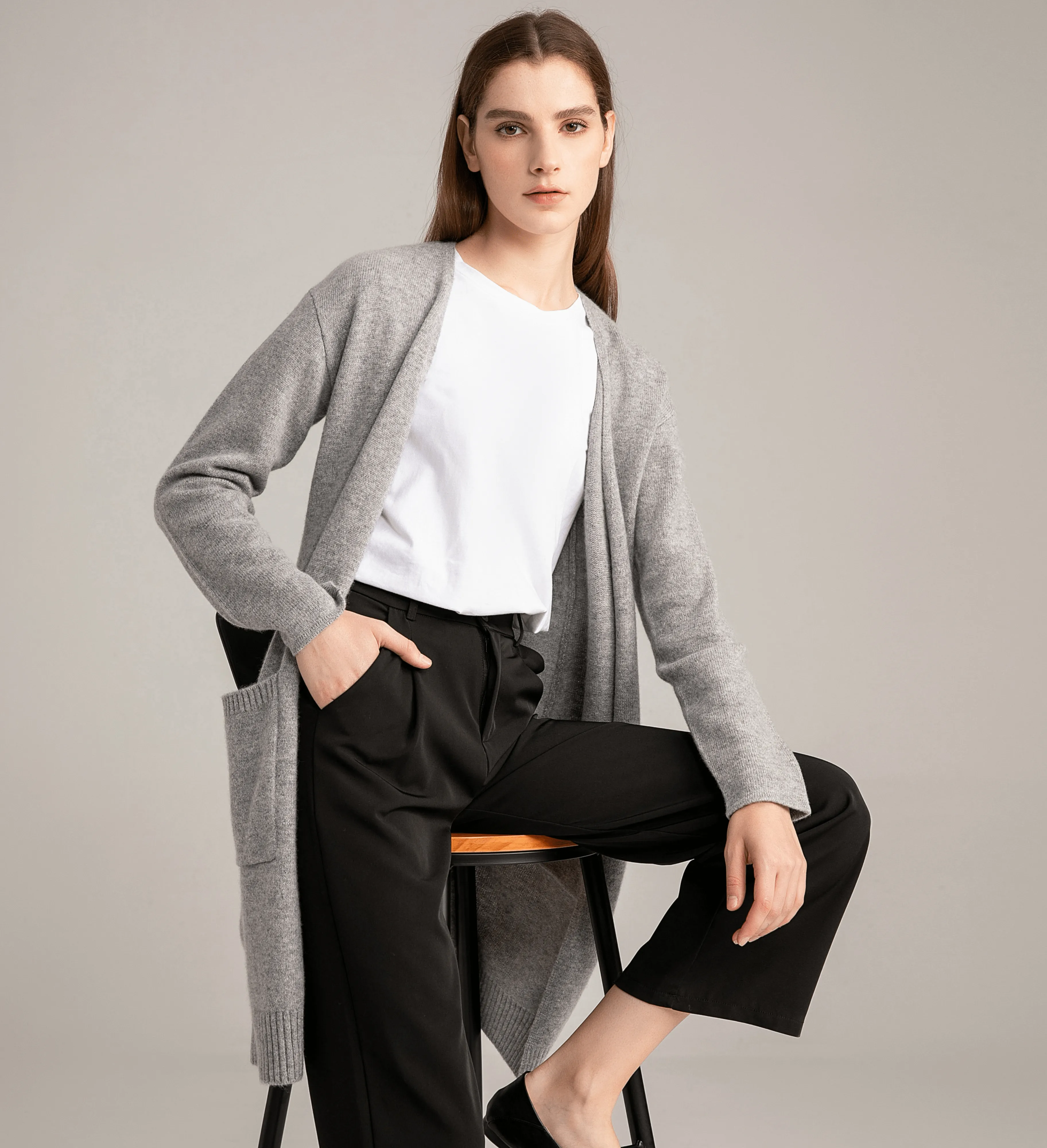 The Open Front Long Cashmere Cardigan with Pockets