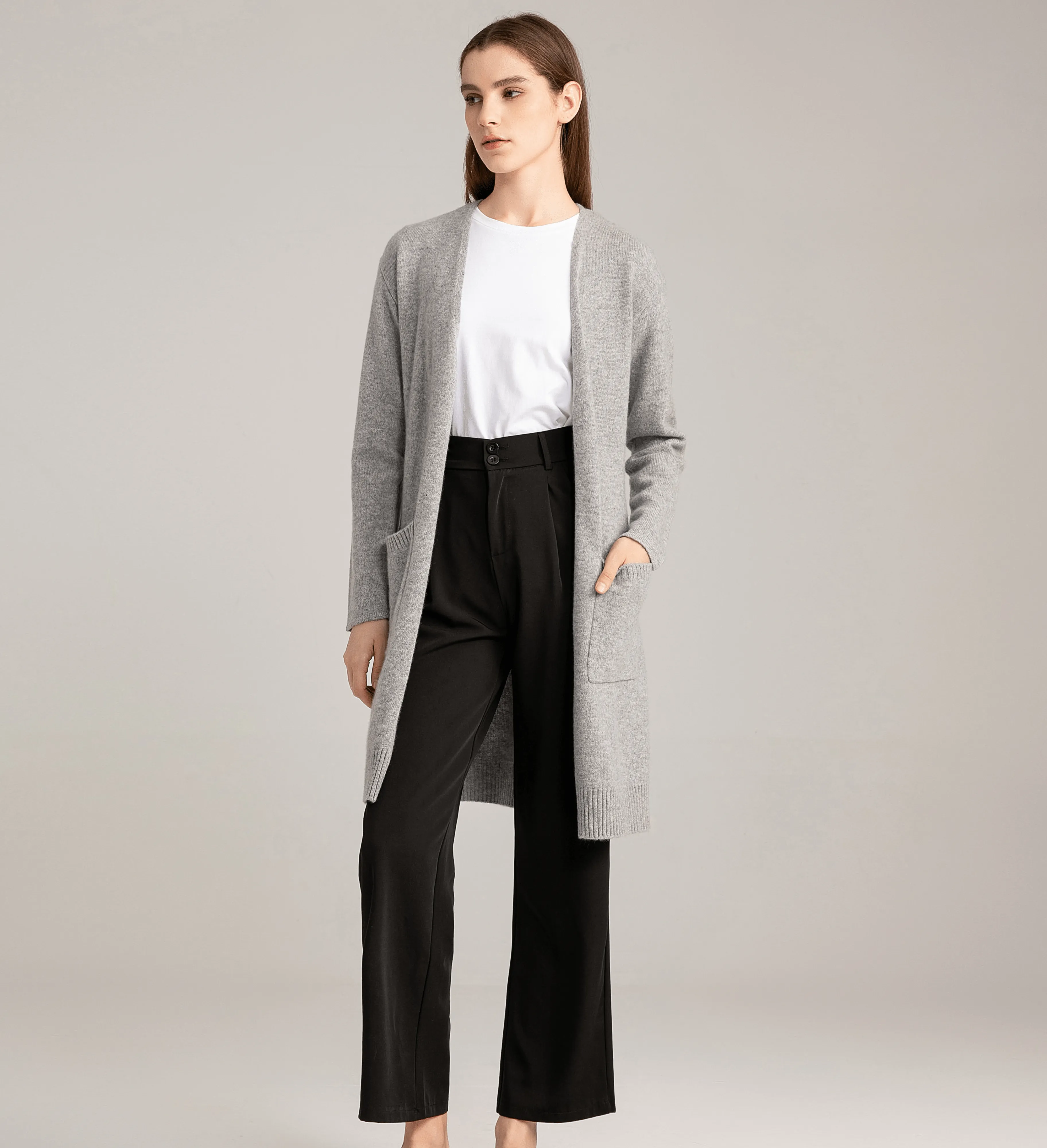 The Open Front Long Cashmere Cardigan with Pockets