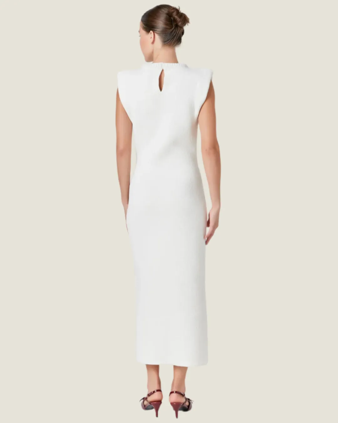 The Ritz: Off White Knit Padded Maxi Dress