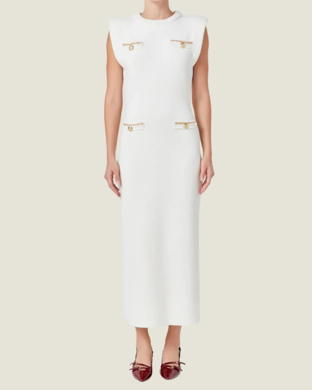 The Ritz: Off White Knit Padded Maxi Dress