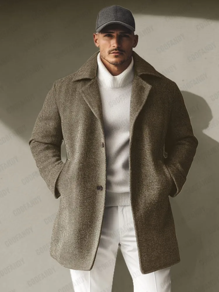 Urban Herringbone Tweed Overcoat