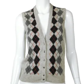 Vintage 1970s Jaeger British Cashmere Sweater Vest Argyle Pattern Ladies M