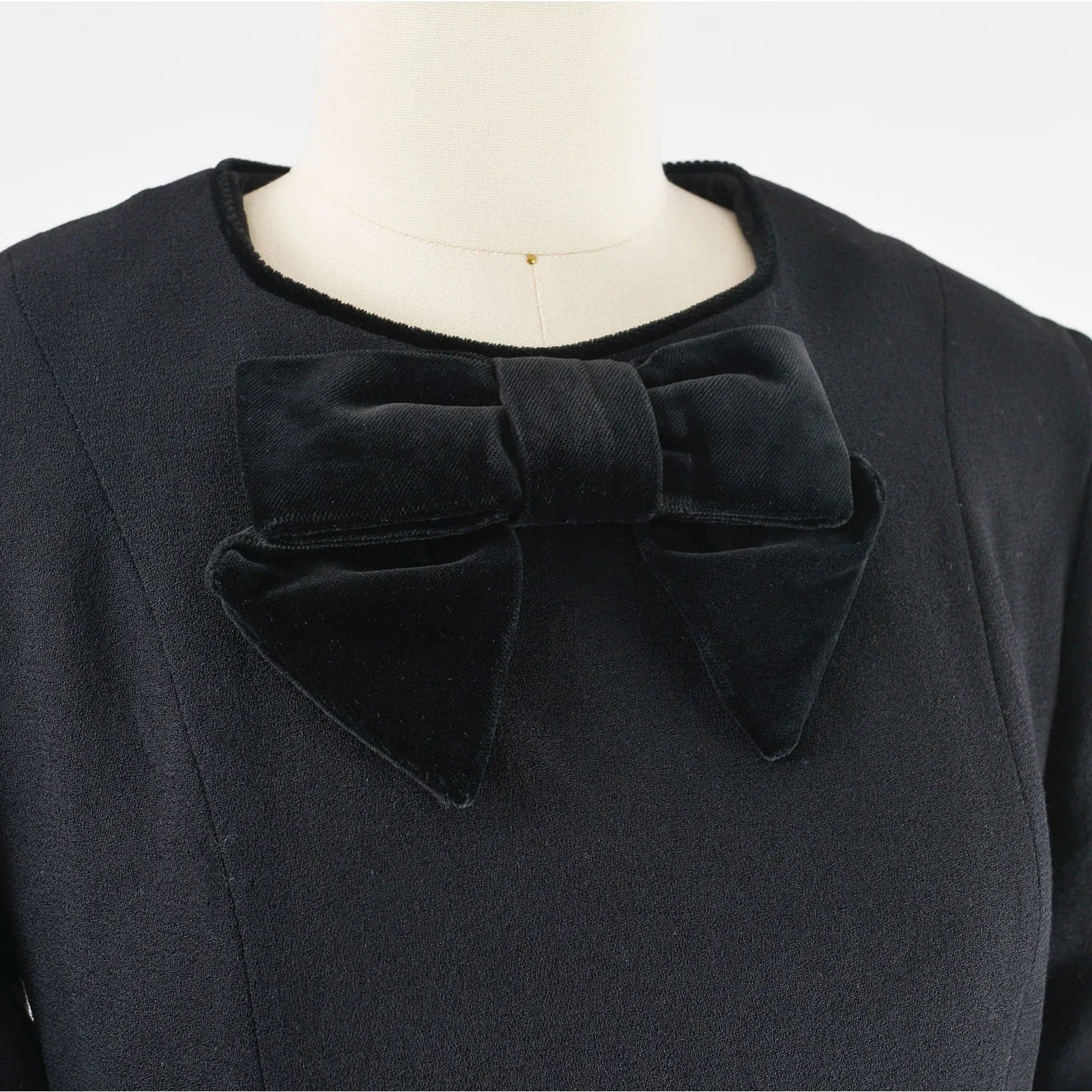 Vintage 90s Laura Ashley Black Wool Dress Puff Sleeve Lolita Goth Sheath Dress with Velvet Bow size Small