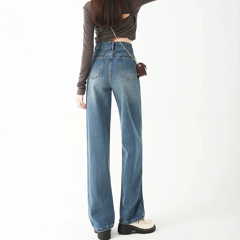 Vintage Washed Straight Loose Wide Leg Denim Jeans