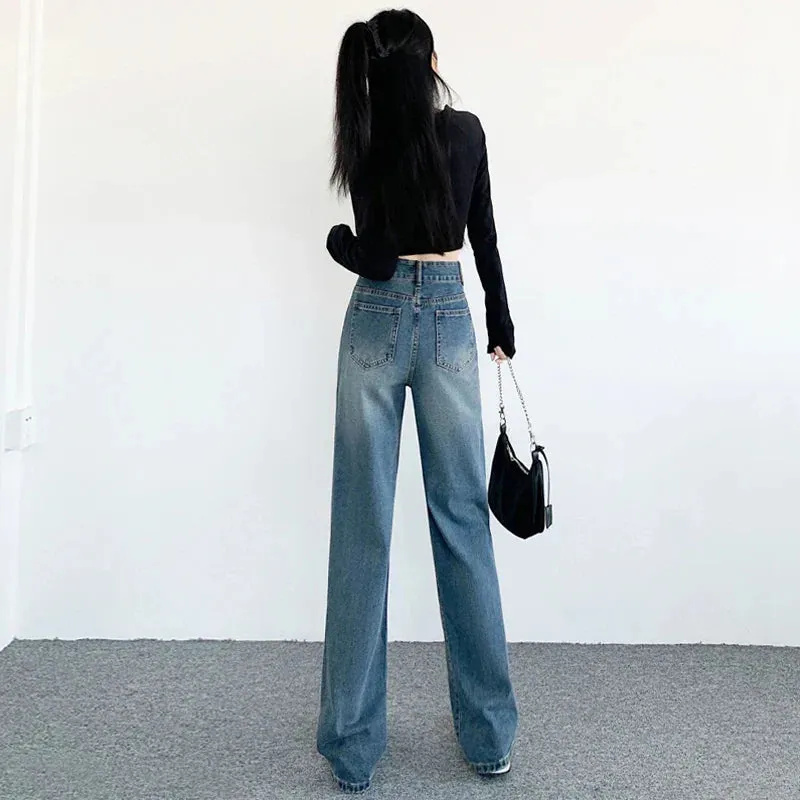 Vintage Washed Straight Loose Wide Leg Denim Jeans