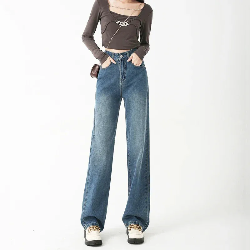 Vintage Washed Straight Loose Wide Leg Denim Jeans