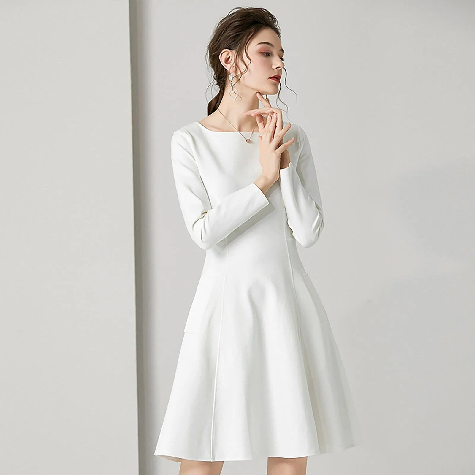 White Long Sleeve Fit & Flare Cocktail Dress