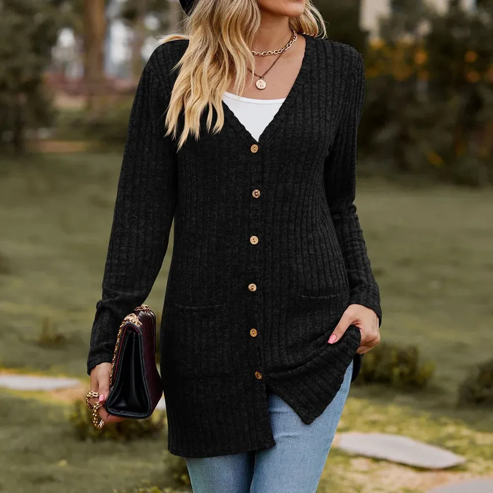 Winter Ribbed Button Knitted Slim Fit Cardigan