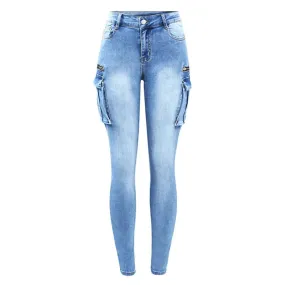 Women Cargo Jeans New Classic Multiple Pockets Jeans Women Denim Pants