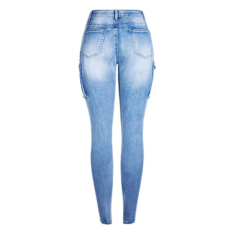 Women Cargo Jeans New Classic Multiple Pockets Jeans Women Denim Pants