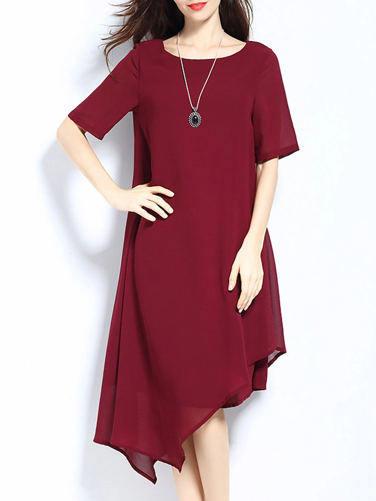 Women Loose Solid Colored Chiffon Dress - C5101TCD