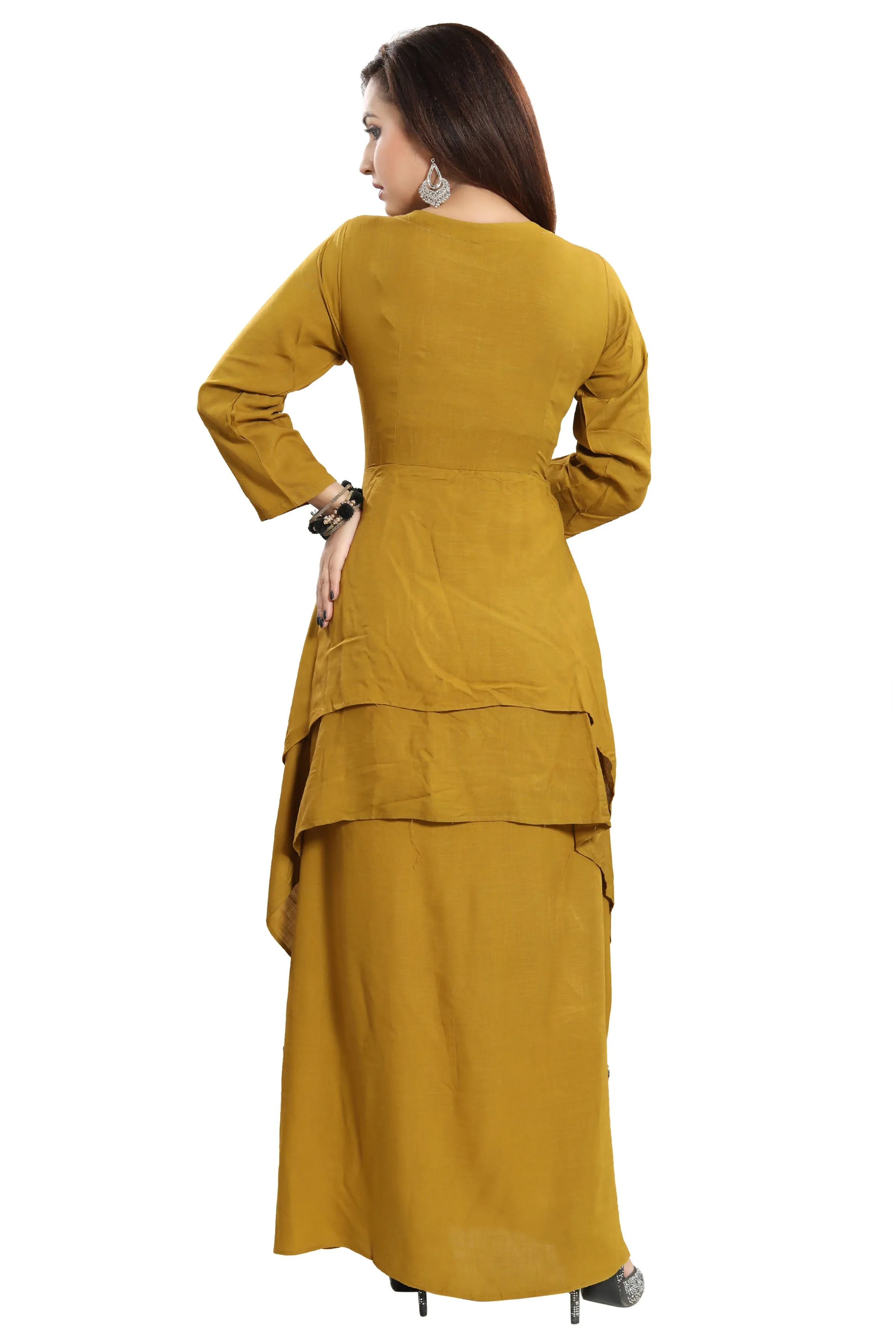 Women Mustard Layered Solid Maxi Dress