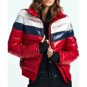 Women Starburst Rainbow Stripes Jacket - Red