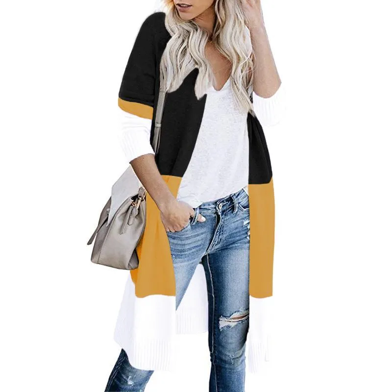 Women Striped Color Block Long Cardigan