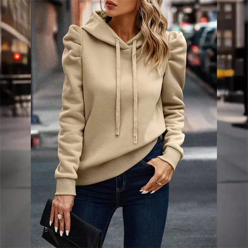 Women’s Cozy Pullover Hoodie with Puffed Sleeves