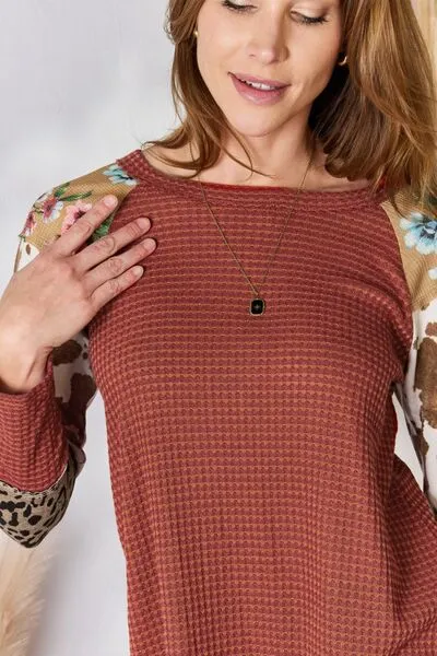 Women's Hailey & Co Full Size Leopard Waffle-Knit Blouse