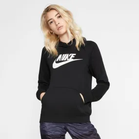 Women's Nike Fleece Pullover Hoodie - BLACK/WHITE