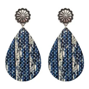 Wooden Blue Star and Striped Teardrop Earrings