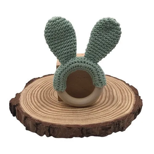 Wooden Crochet Rabbit Ear Teether