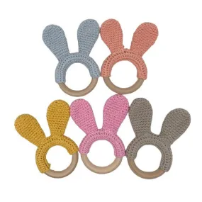 Wooden Crochet Rabbit Ear Teether