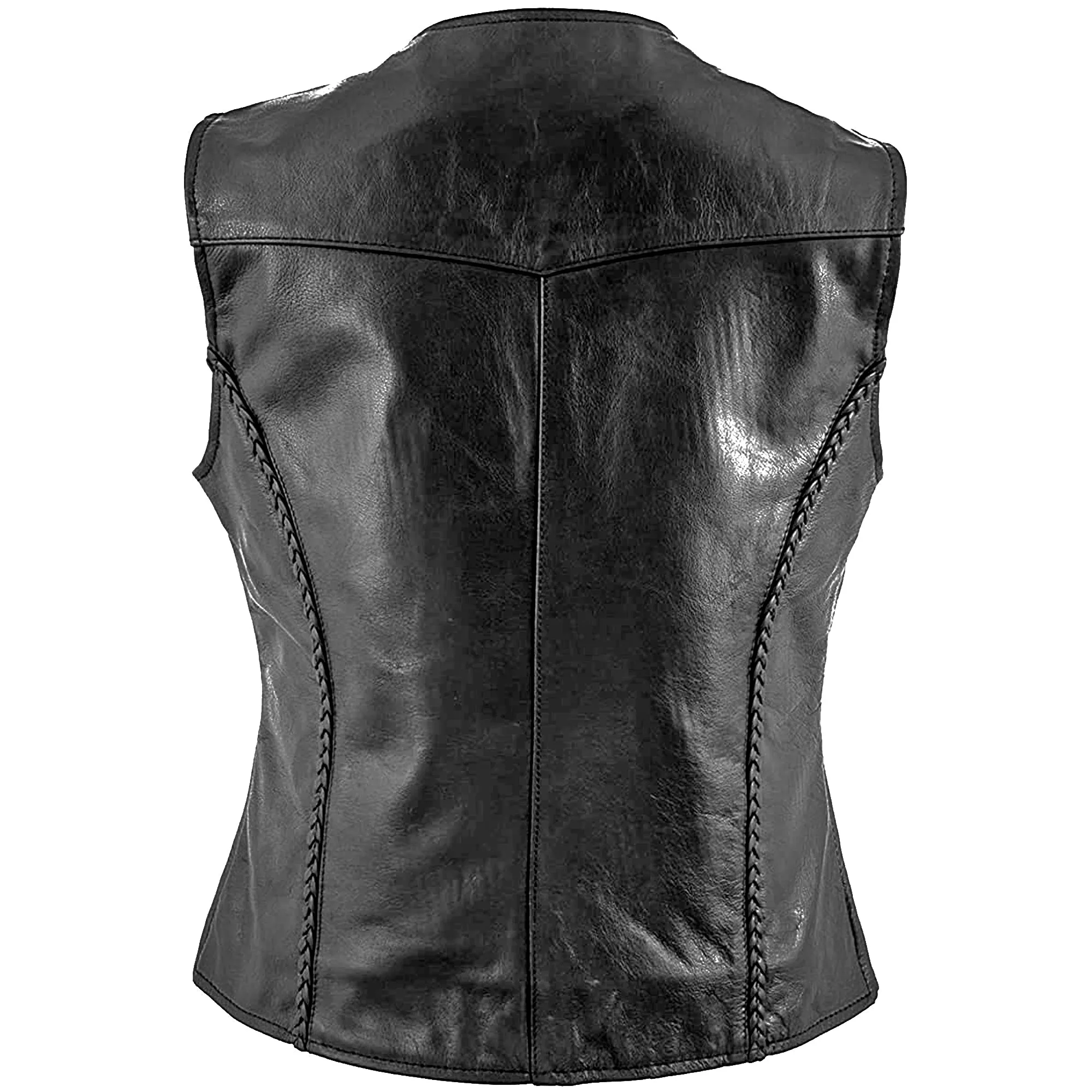 Xelement B340 Black Motorcycle Vest for Womens - Ladies Real Genuine Leather Biker Gilet