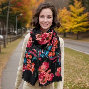 XL Gold Flecked Floral Scarf - Black