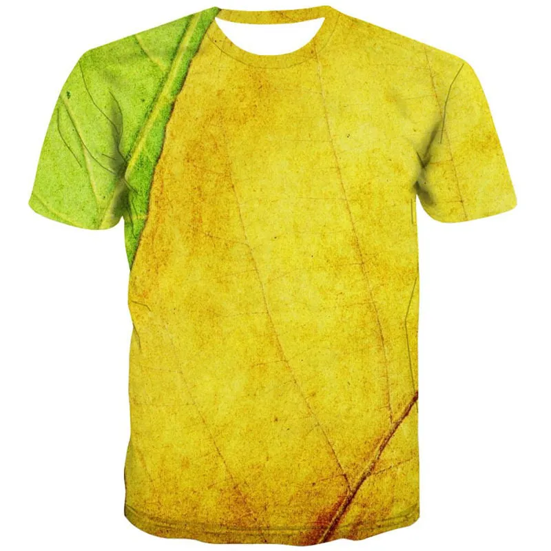 Yellow-green leaf vein texture t shirt Casual special texture Cool man different art costume