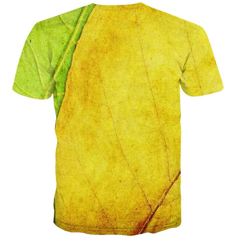 Yellow-green leaf vein texture t shirt Casual special texture Cool man different art costume