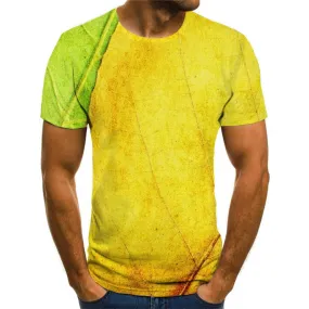 Yellow-green leaf vein texture t shirt Casual special texture Cool man different art costume