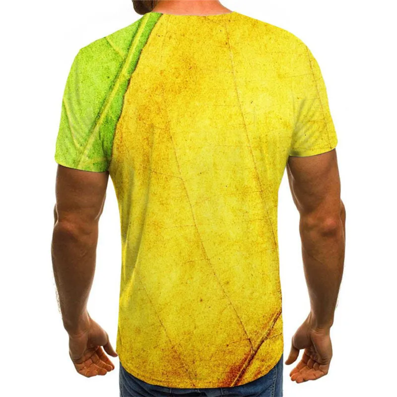 Yellow-green leaf vein texture t shirt Casual special texture Cool man different art costume