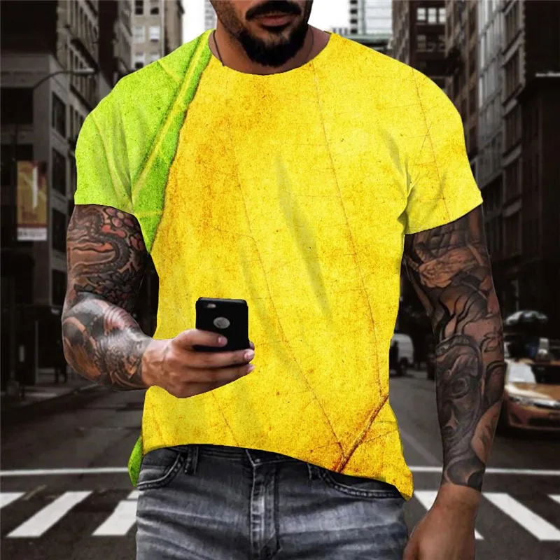 Yellow-green leaf vein texture t shirt Casual special texture Cool man different art costume