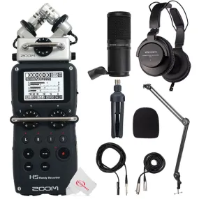 Zoom H5 4-Input / 4-Track Portable Handy Digital Recorder with Interchangeable X/Y Mic Capsule    Boya BY-BA20 Aluminum Alloy Desk Holder Microphone Stand Bracket   Zoom ZDM-1 Podcast Mic Pack Accessory Bundle